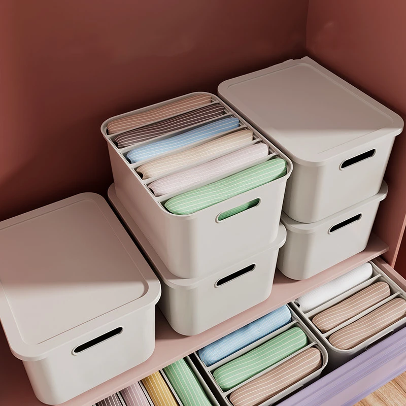 6grid Covered Storage Box Plastic Multifunctional Covered Partition Box Layered Clothing Storage Box and Grid Clothing Sorting