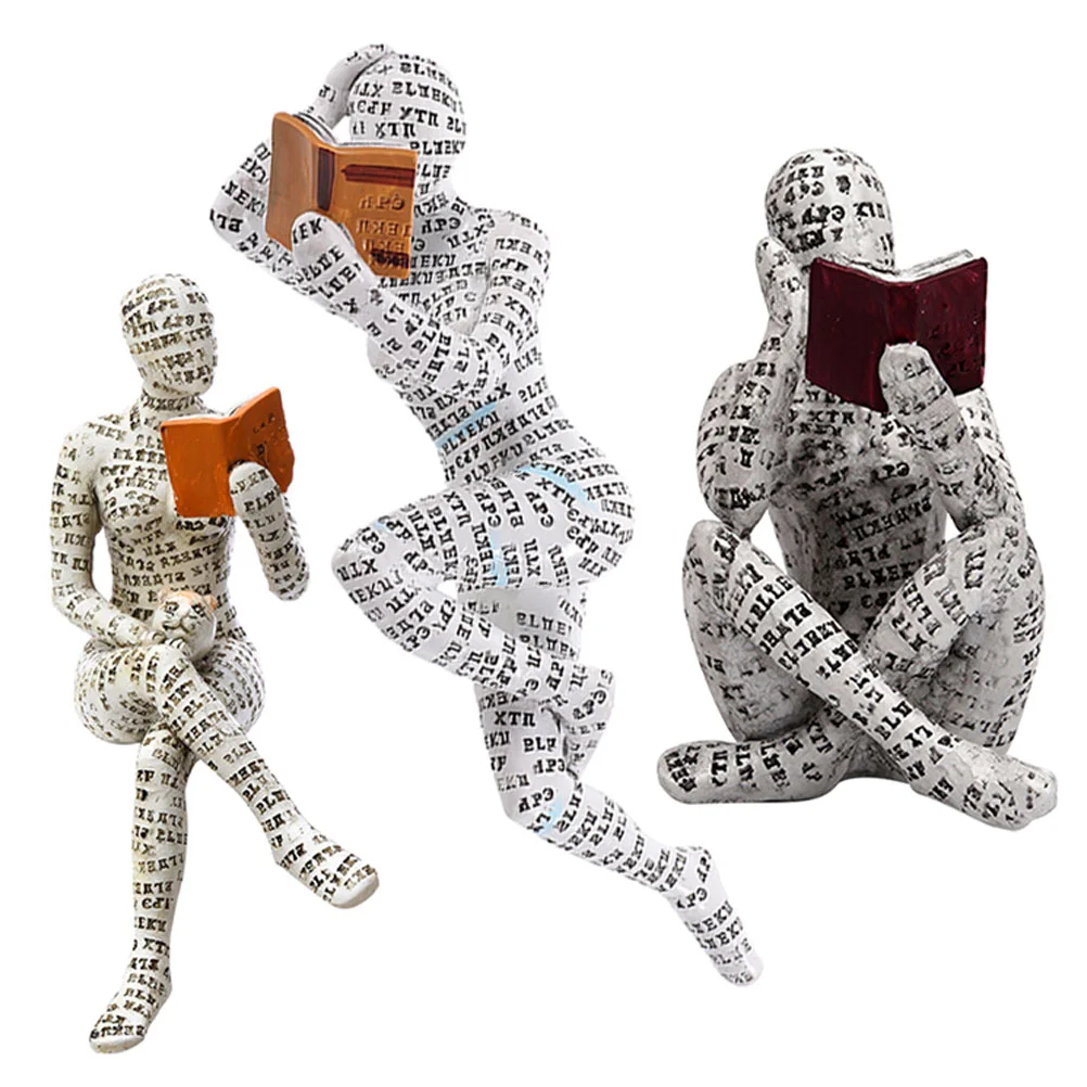

3 Pcs Resin Crafts Reading Woman Ornaments Abstract Reader Figurines Women Decor Girl Statue Decoration Miss