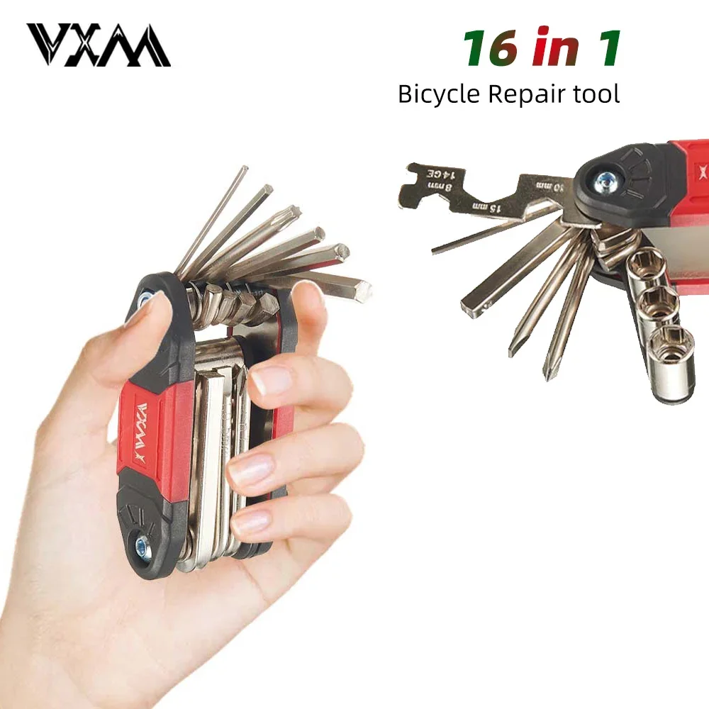 VXM 16 in 1 Bicycle Repair Tool Kit Mountain Bike Wrench Screwdriver Chain Hex Spoke Multifunction Bike Repair Set Cycling Tool