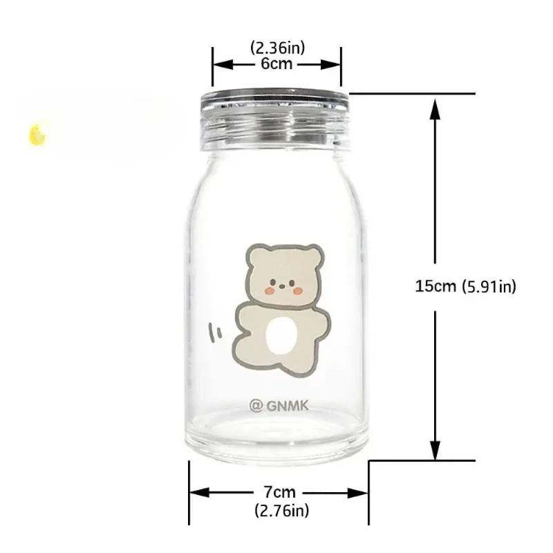 450ml Cute Cartoon Bear Glass Water Bottle Thick Heat Resistance Drinking Bottles Milk Coffee Tumblers for Women Student