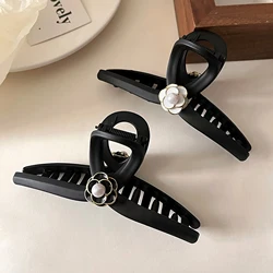Elegant Black Matte Camellia French Hair Clip - Large Premium Shark Grip (2pcs set)