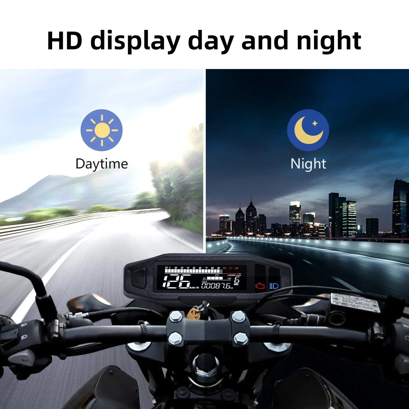Motorcycle Speedometer Digital Dashboard 12000 RPM Tachometer Speedometer with ODO/TRIP & Turn Signal Indicator Universal LCD Panel