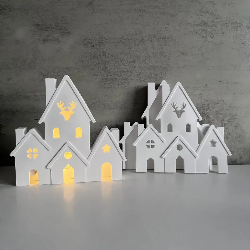 Christmas Series Castle Silicone Mold Atmosphere Lamp Decoration Mold Drip Glue Mold Castle Set Candle Atmosphere Lamp Mould