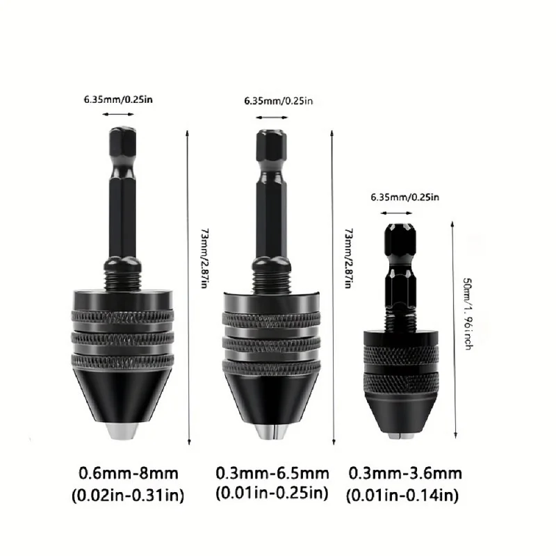 

0.3mm-8.0mm 3Pcs Set Mini Keyless Chuck Electric Drill Bit Collet Converter Extension Screwdriver Adapter Fixture 1/4" Hex Shank