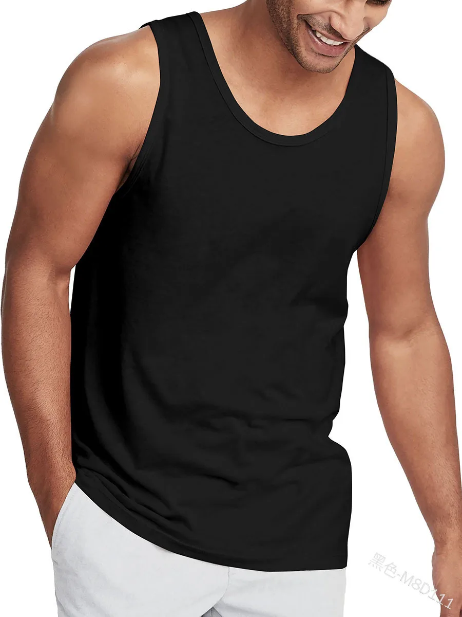 

Summer O-neck Sleeveless Tees Men's Tank Top Gym Clothing Solid Color T-shirt Boys Fitness Outdoor Sports Vest New Fashion