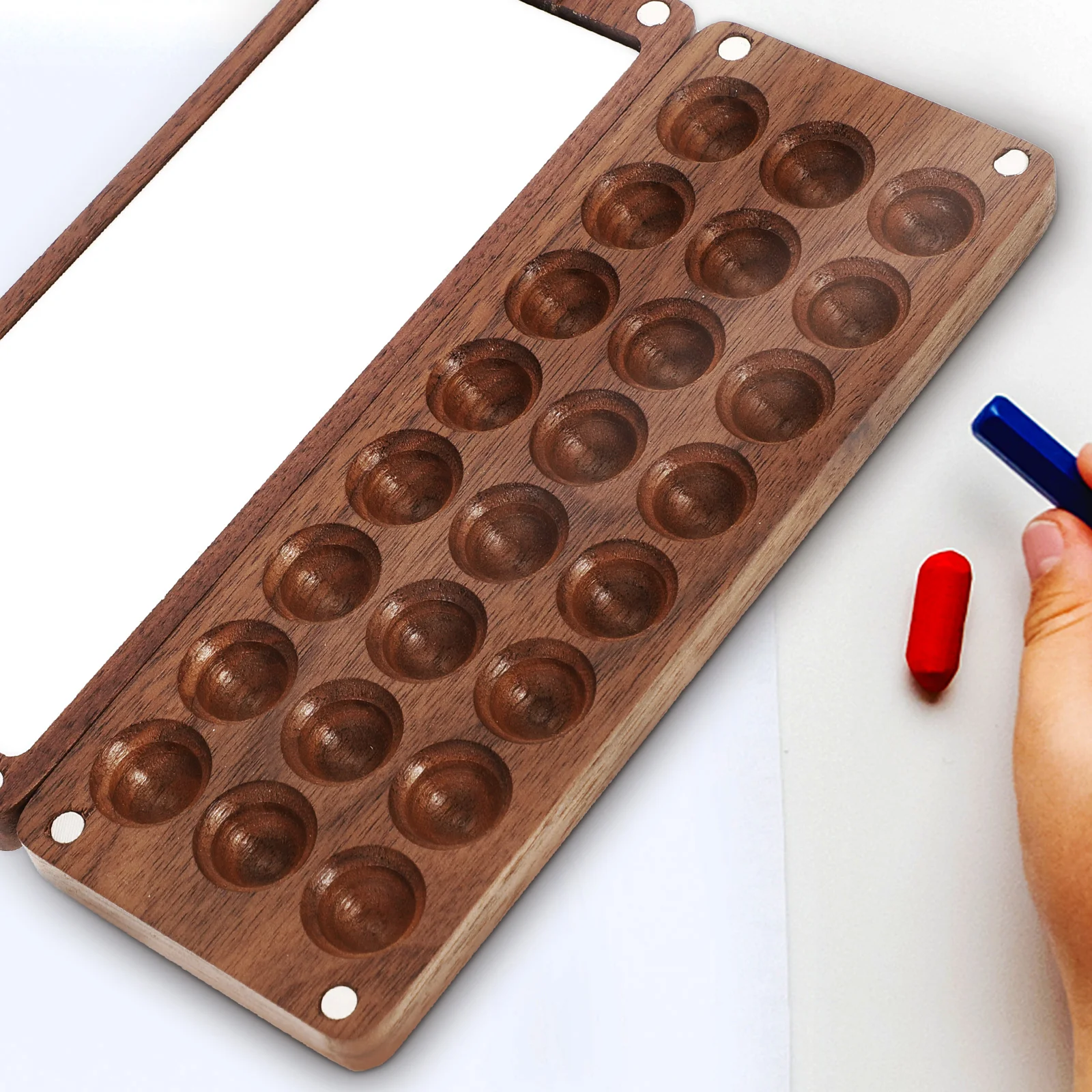 Mini Black Walnut Watercolor Paint Box With Lid Wood Watercolor Palettes Wooden Paint Palette Color Palette