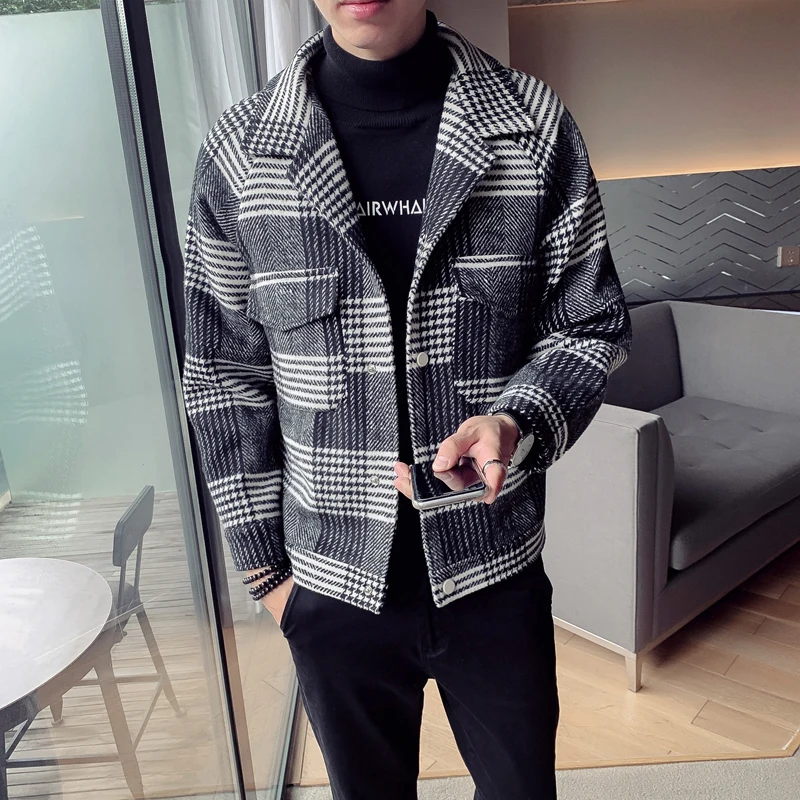 

Autumn Winter New Men's Windbreaker Short Korean Version Of Woollen Coat Fashionable And Comfortable Men's Overcoat