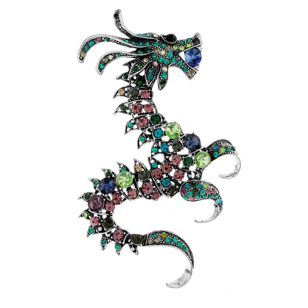 

CINDY XIANG Rhinestone Large Dragon Brooches For Women Vintage Colorful Zodiac Animal Pin Chinese Feng Winter Accessories