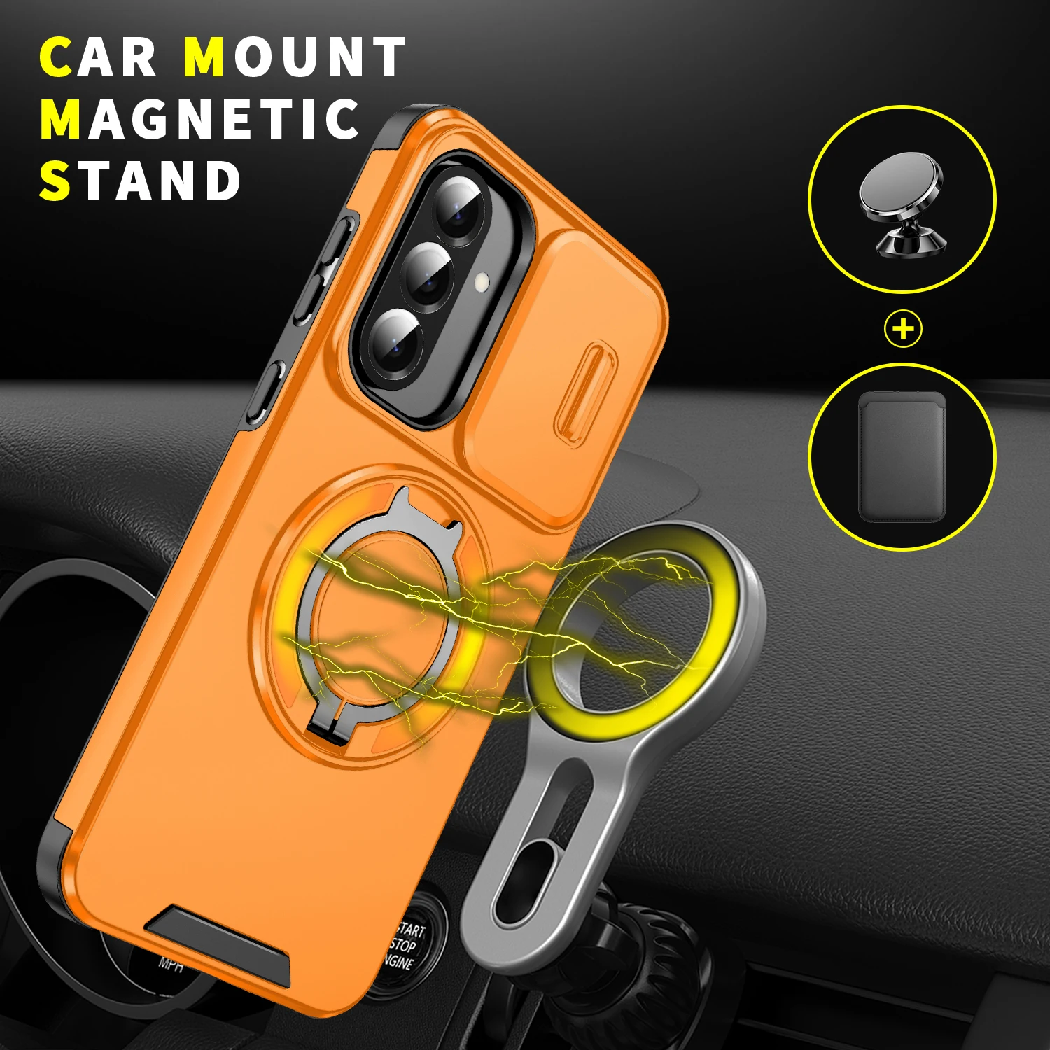 Magnetic Armor Phone Case with Slide Lens Protection