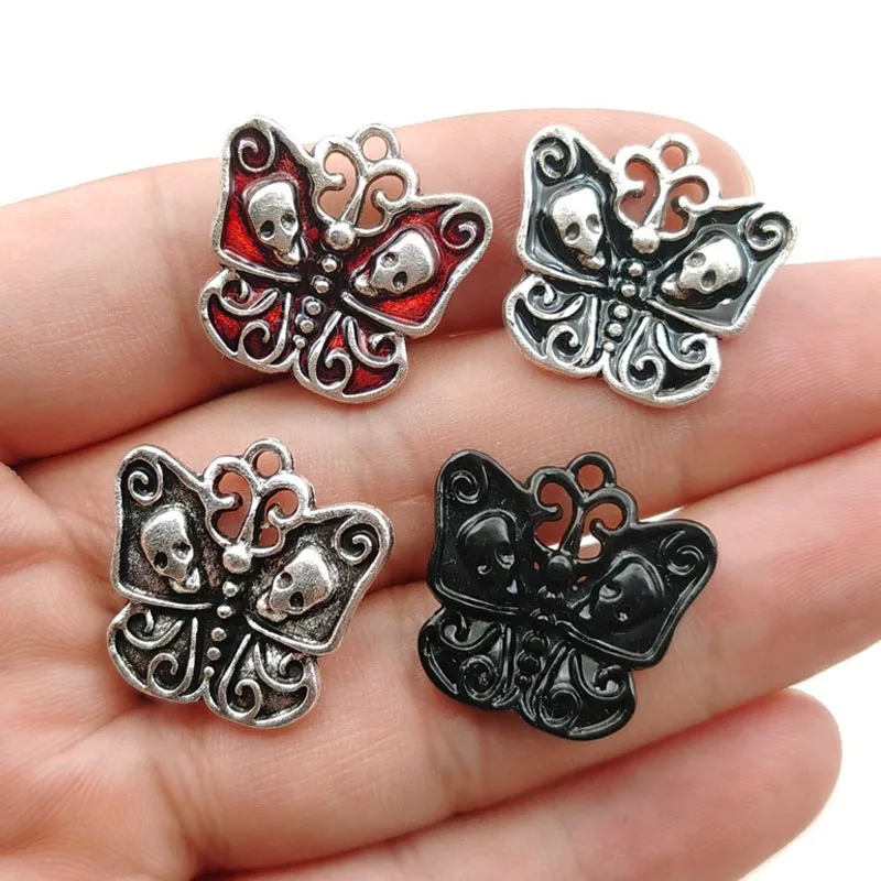 

10PCS 23x23mm Oil Drip Alloy Skull Butterfly Charms Animal Pendant for Jewelry Making DIY Handmade Craft