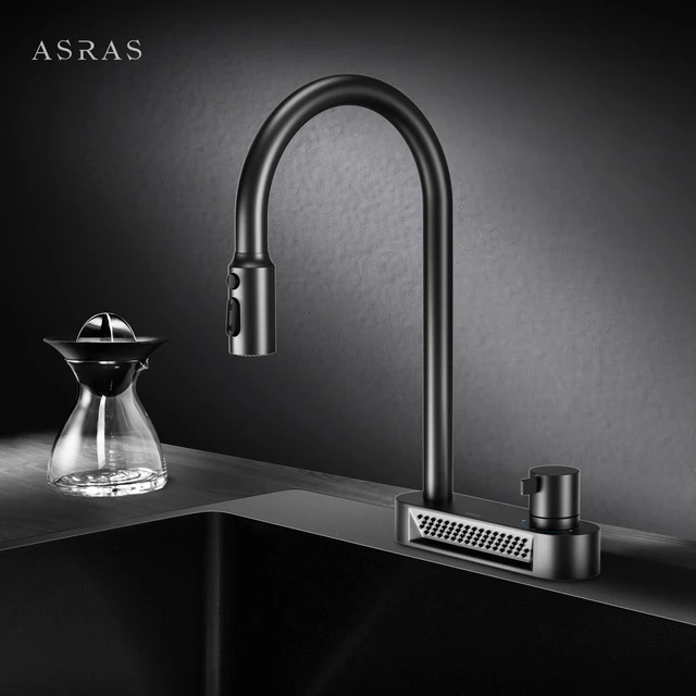 ASRAS 304 ก๊อกน้ําห้องครัวสแตนเลสมัลติฟังก์ชั่น 5-in-1 ร้อนและเย็น + น้ํากรองแฟชั่นก๊อกน้ําสีเทา 3