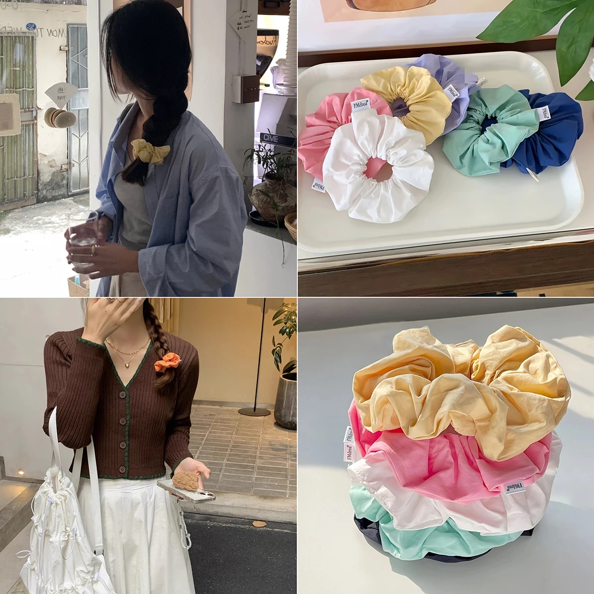 

Summer Large Scrunchies Solid Color Bright Colorful Fabric Hair Ties Elastic Hair Band Simple Cute Sweet Women Hair Accessories