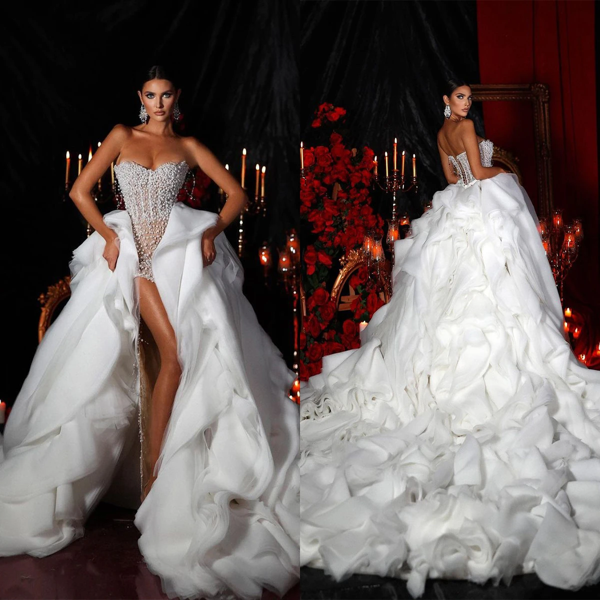 Simple Soft Satin Wedding Dresses With Pearls Vestido De Noivas Chic DW649