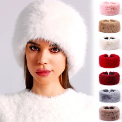 Fashion Thick Fluffy Topless Russian Cap Winter Warm Plush Ear Warmer Outdoor Ski Hats for Women Faux Fur Windproof Caps