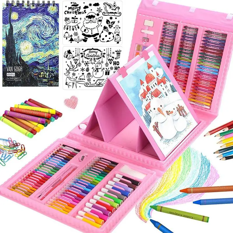 

Kids Art Supplies 208 Pcs Double Sided Trifold Easel Painting Art Set Drawing Kits With Sketch Pad Coloring Book For Kids Girls