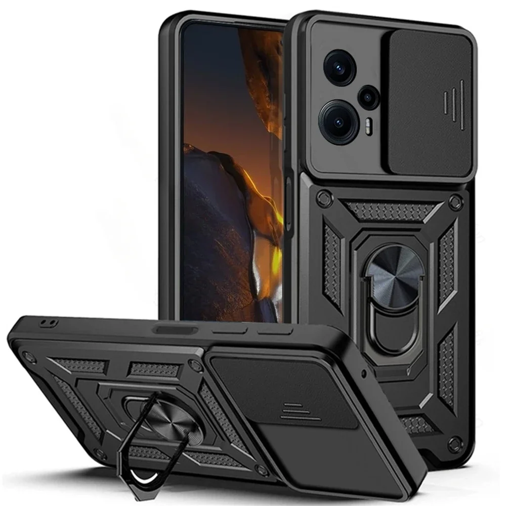 Case for Poco F5 Shockproof Push Pull Lens Protection Case for Poco F5 5G Pro Car Magnetic Holder Ring Shockproof Poco F5 Shell
