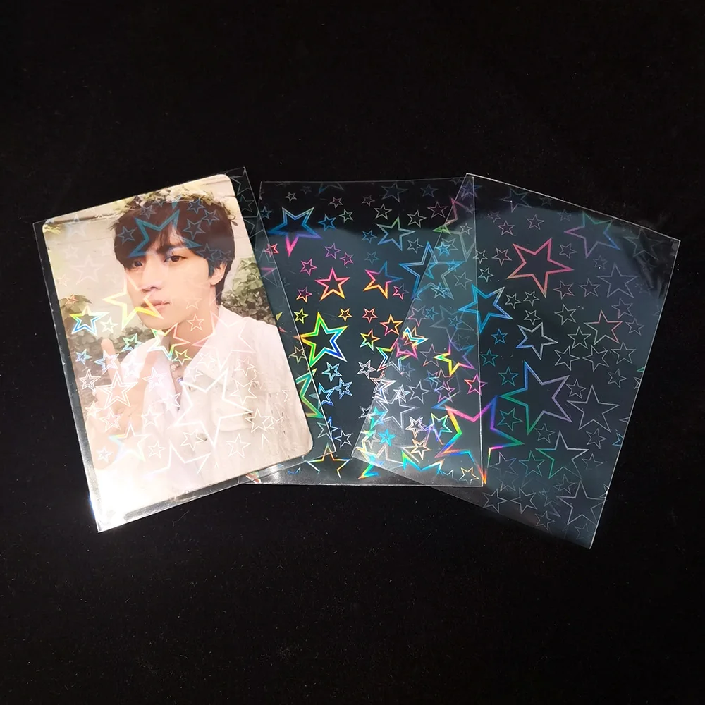 50PcsBig Star Laser Flashing Card Sleeves Holographic Film Idol Photo Card Games Magic Card Sleeve Trading Card Protective Cover