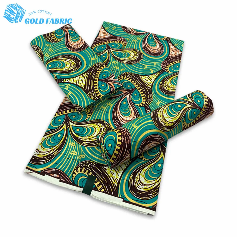 

African Gold Wax Fabric 100% Cotton High Quality Nigeria Fabric Wax Print Ankara Wax For Sewing 6 Yards Women Fabric VLG-11