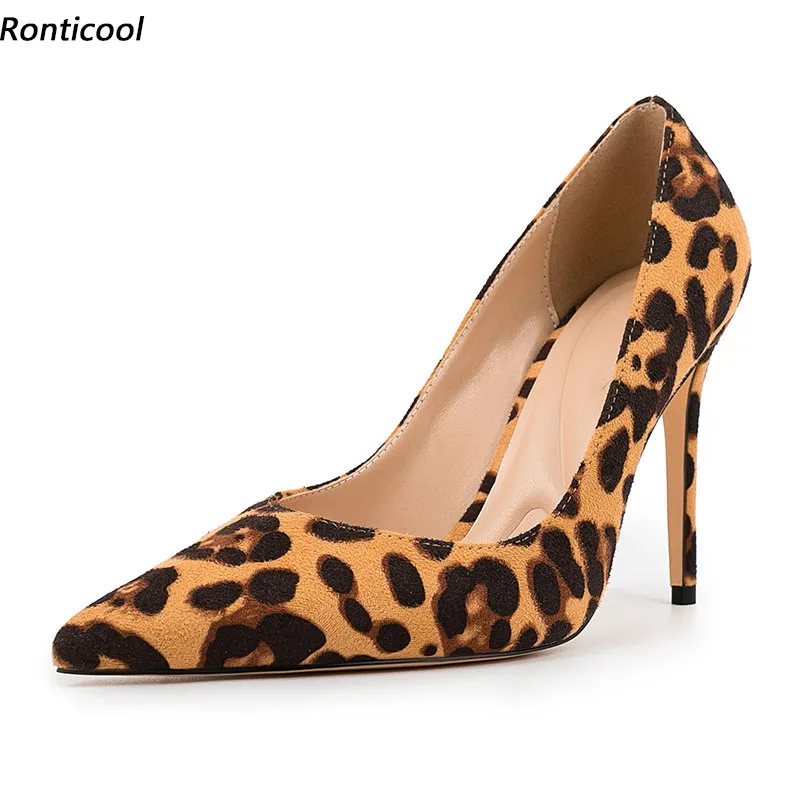 

Ronticool New Women Spring Pumps Suede Stiletto Heel Pointed Toe Beautiful Leopard Party Shoes Ladies US Plus Size 5-15