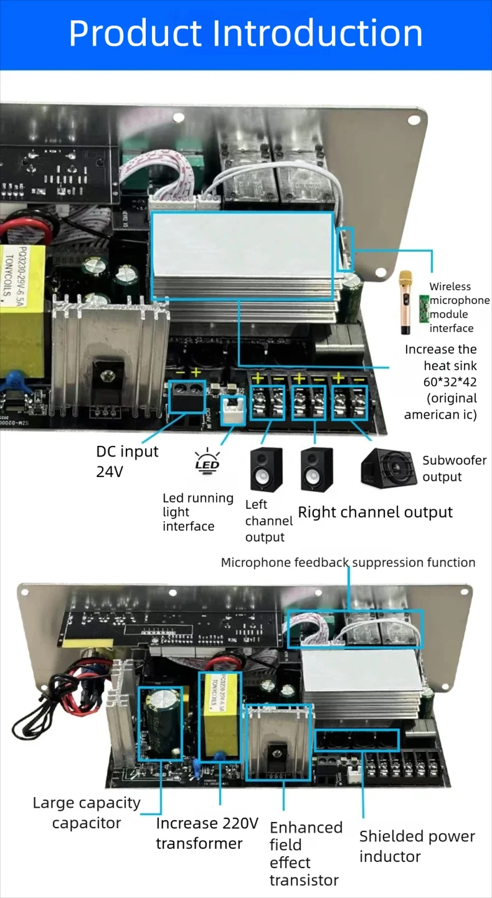 Sound Amplifier Board D2000 100W+100W+200W BT5.1 AUX/USB/TF Card Channel2.1 HiFi