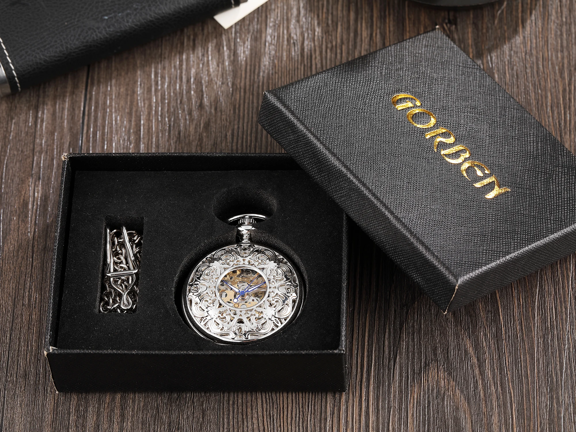Stříbro ruka klikatý plný ocel kapsa hodinky móda číslo jednotné kostlivec průhledná mechanická kapsa hodinky fob běžící pás reloj hombre