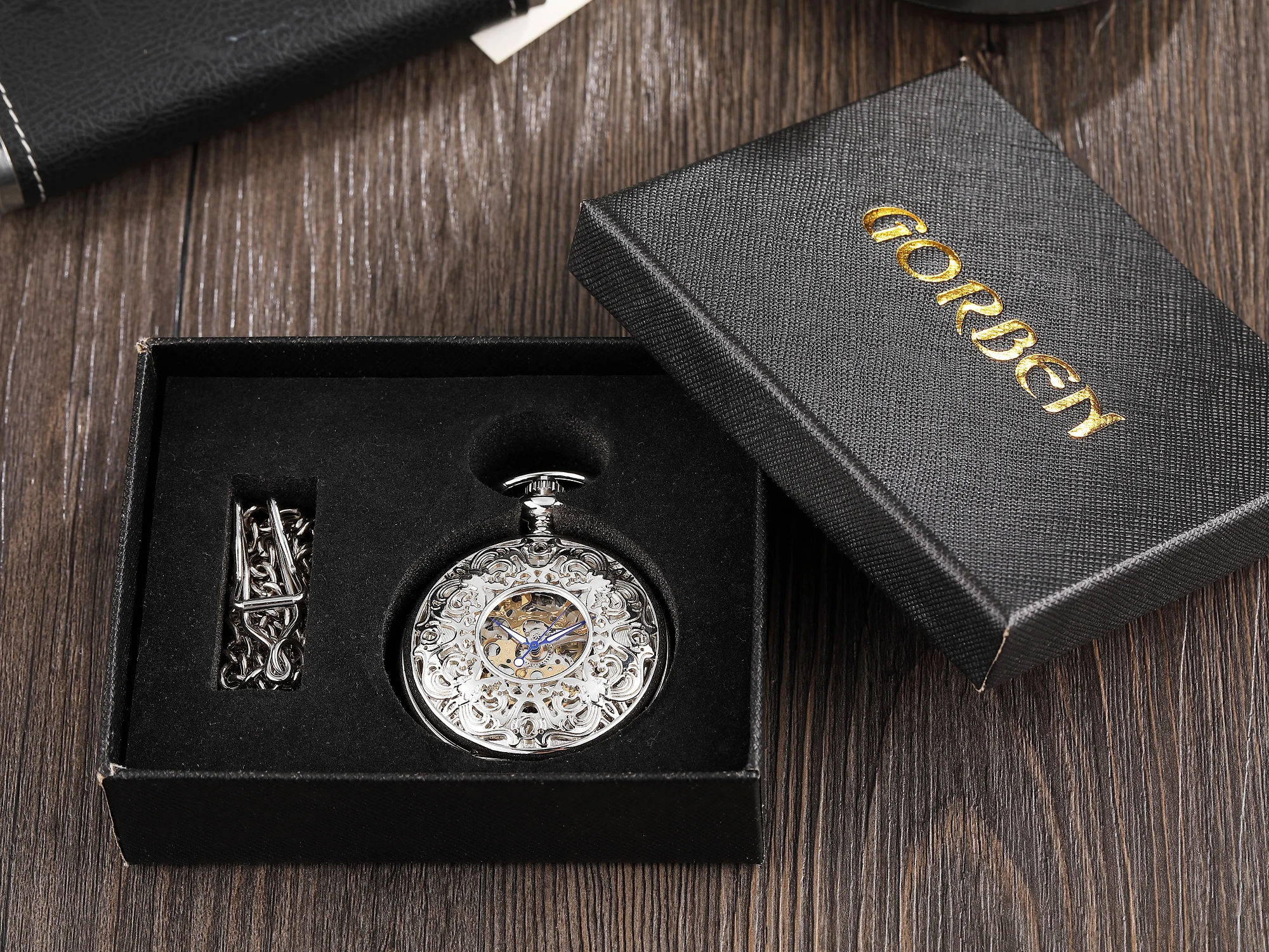 

Silver Pocket Watch Antique Steampunk Vintage Roman Numerals Automatic Mechanical Men Watches Necklace Clock Chain Reloj Hombre