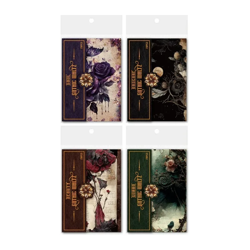 20Pcs Dark Gothic Forest Scrapbooking Material Papers DIY Junk Journal Retro Rose Collage Album Background Craft Supplies Paper