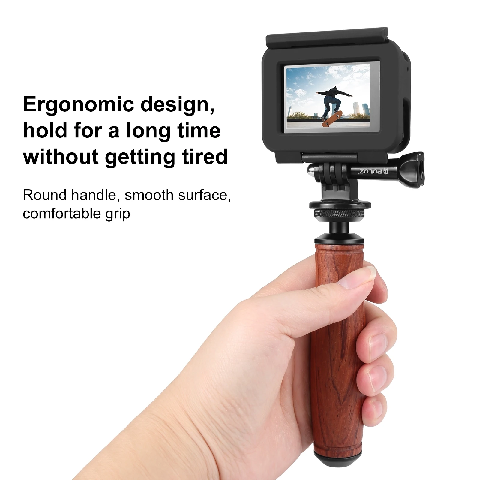 카메라 그립 안정기 핸드그립, 1/4 인치 나사 나무 손잡이, Gorpro/DJI용, insta360 및 기타 카메라