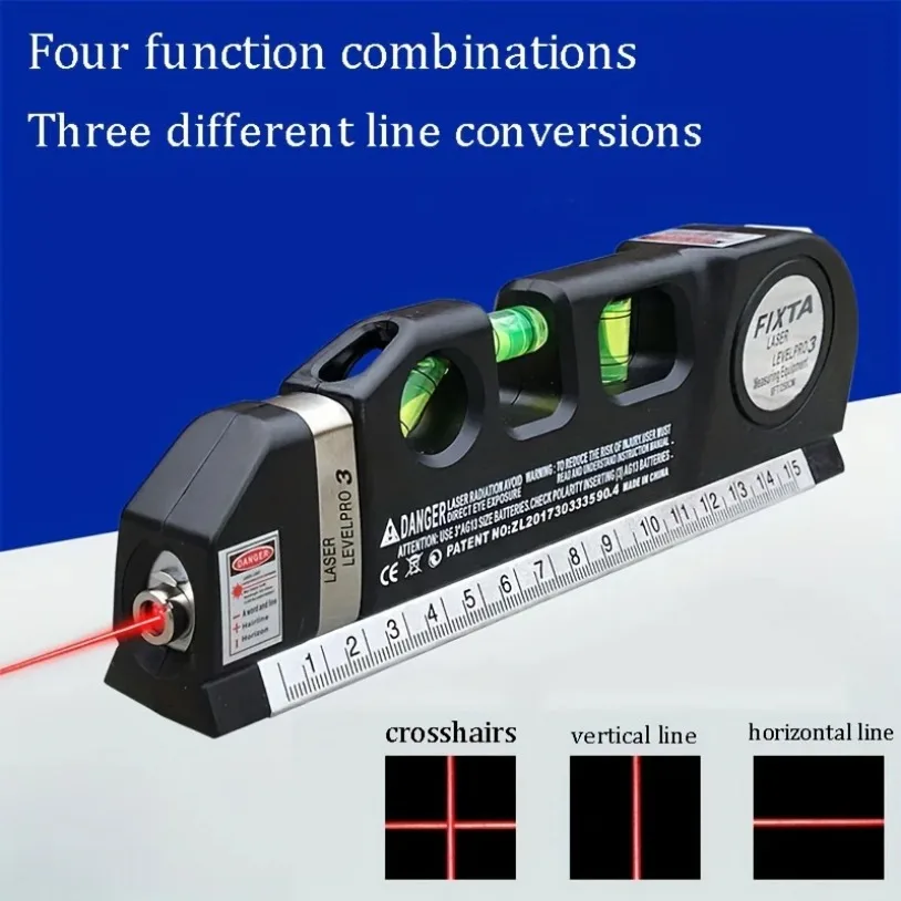 Laser Level Multipurpose Line Laser Leveler Tool Cross Line Lasers With 8FT 2.5M Standard Measure Tape and Metric Rulers
