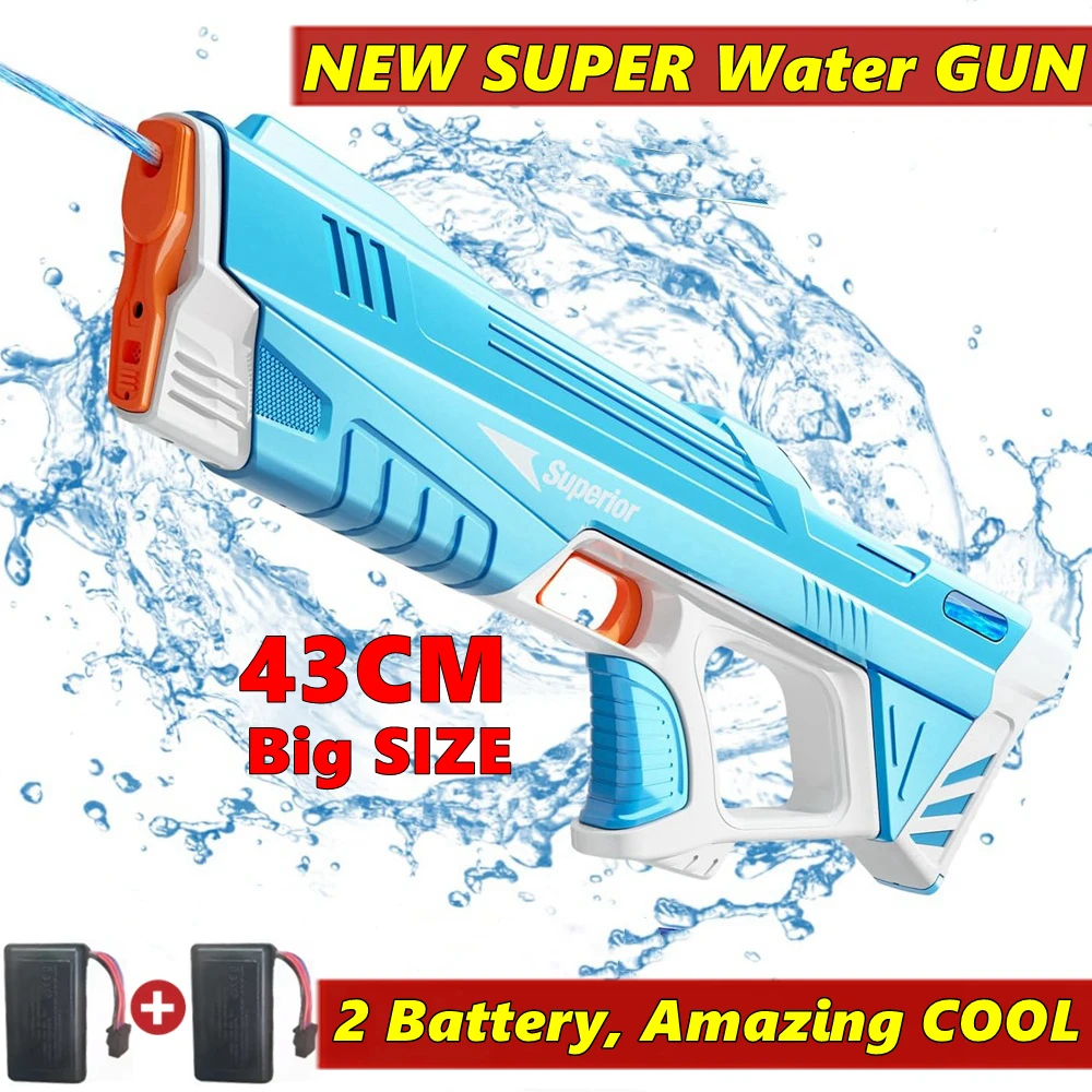 Full Automatic Electric Water Gun Toys 43cm Portable Children Adult Summer Beach Outdoor Fight Fantasy Toys for Boys Kids Game