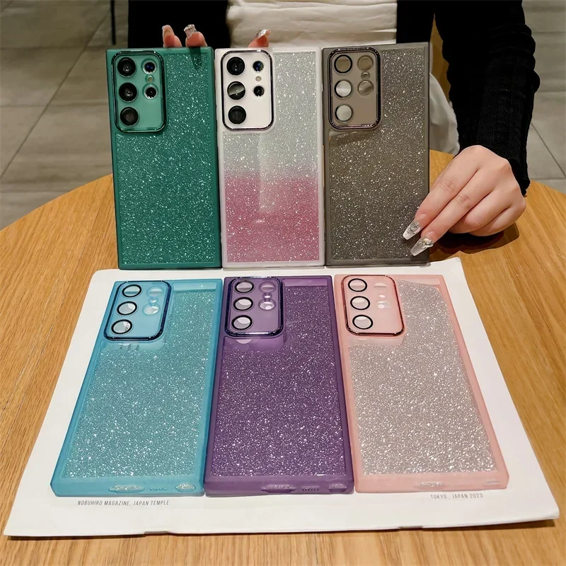 Glitter Silicone Case For Samsung Galaxy A15 S23 A05 A04 A14 A34 A54 A52 A13 A23 A33 A53 A73 Lens Protetcor Soft Cover_voghion.com