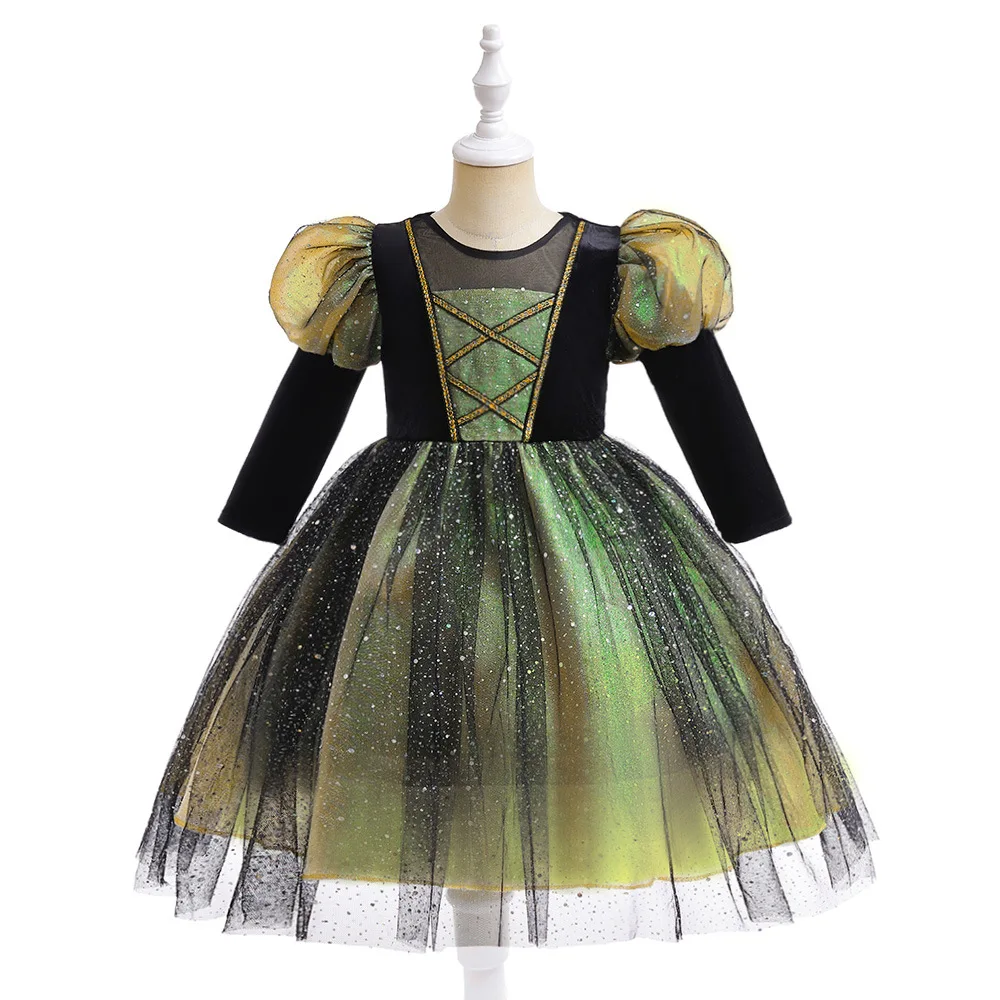 

2023 Children Halloween Cosplay Costume Dress With Bag Girls Tutu Dresses Fancy Carnival Pumpkin Witch Vampire Baby Girl Clothes