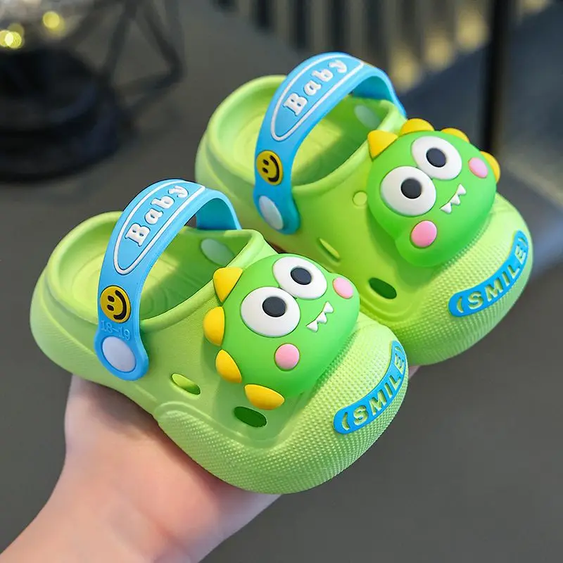 Childrens Summer Slippers Hole Kids Sandals Soft Anti-Skid Cartoon Dinosaur Design Indoor Anti-Slip Baby Boys Girls Beach Shoes