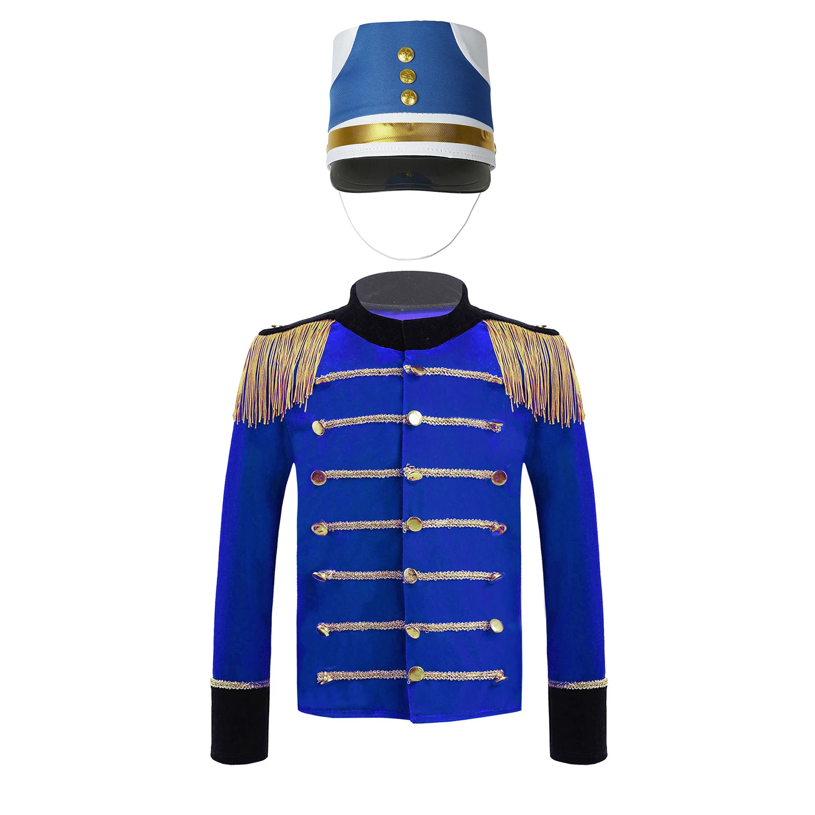 thumbnail image 1 of Disfraz de trompeta y tambor para niños, uniforme de la Guardia de Honor Real, chaqueta de maestro de ceremonias de circo con borlas para niñas y niños, disfraces de Cascanueces para Halloween, 1 of 5