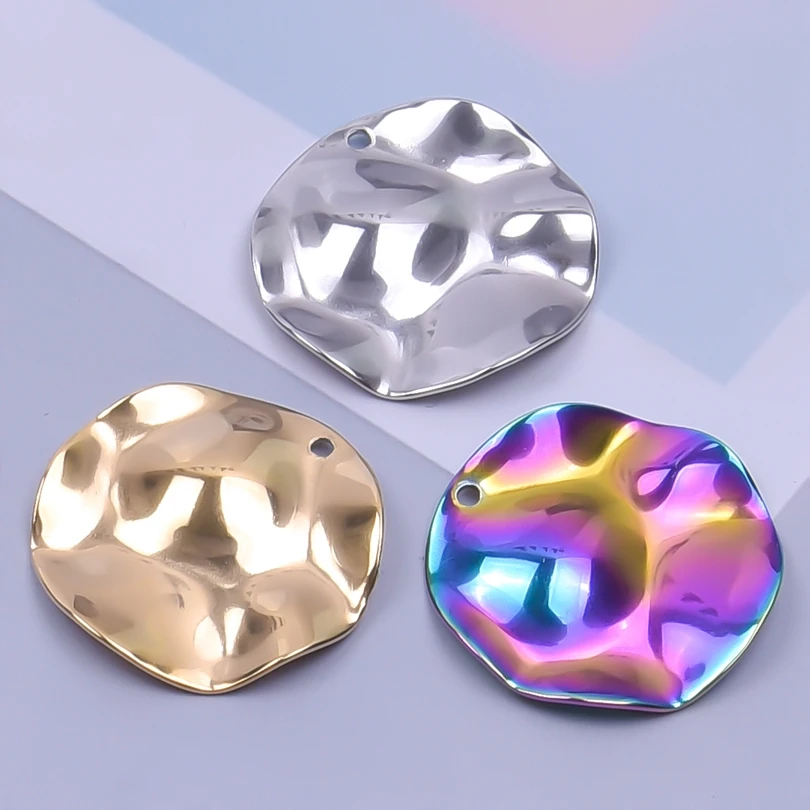 

6pcs Texture Round Charms Stainless Steel Irregular Convexo-concave Round Tags Pendant For Jewelry Making DIY Earrings Accessory