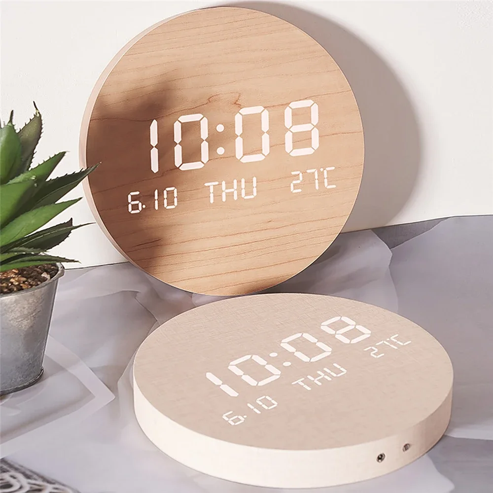 Digital Wall Clock Smart Led Wall Clock LED Digital Wall Clock Temperature Date Time Multi-function Display Silent Alarm Clock For Bedroom Living Room Hanging