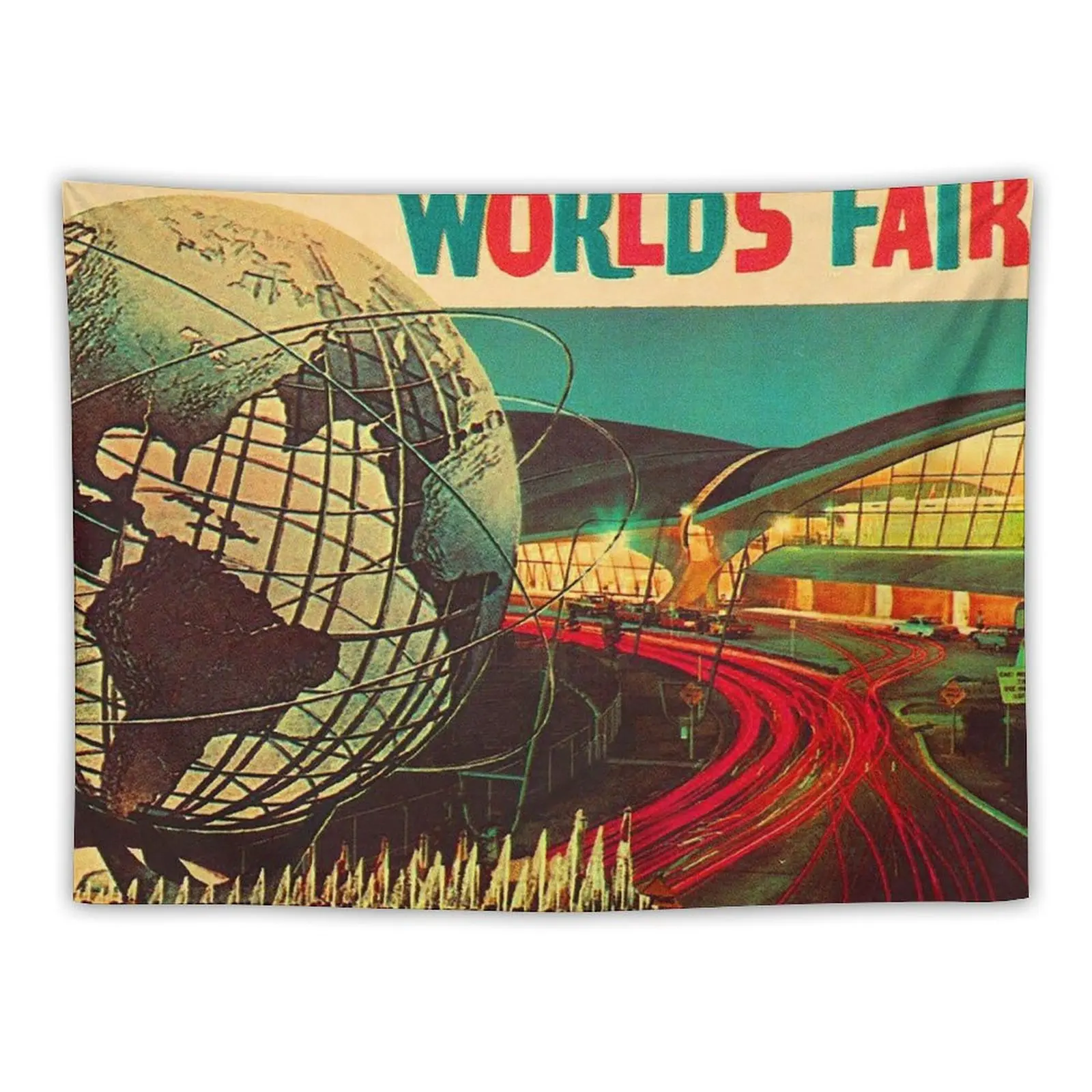 

vintage poster, World's Fair 1964 Poster, New York World's Fair 1964, Unisphere, Flushing Meadows, NYC, Tapestry