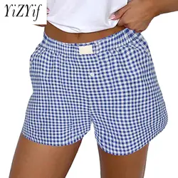 YiZYiF Womens High Waist Plaid Shorts Breathable and Soft Casual Elastic Waistband Panties Homewear Sleepwear Pajama Bottoms