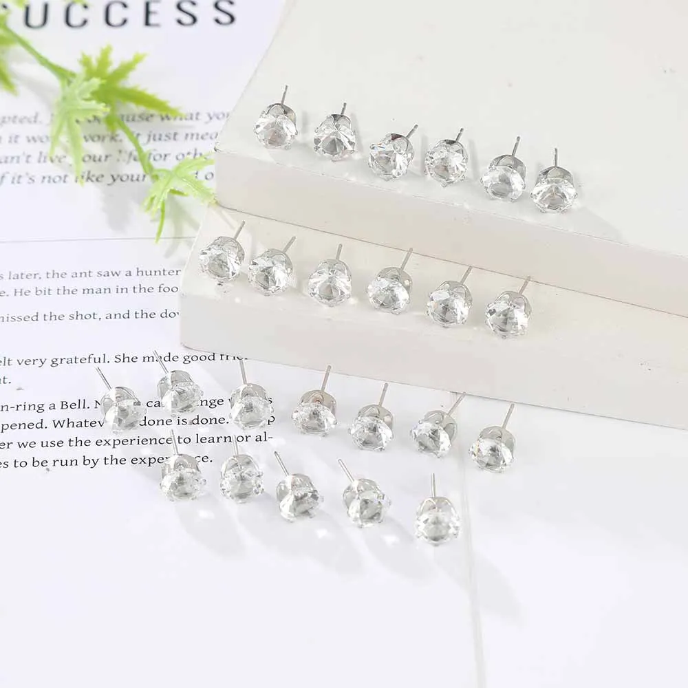 Zircon Stud Earrings Set 36 Pairs Shiny Zircon Stud Earrings Set for Women Men Daily Versatile Chic Silver Color Crystal Ear Jewelry Accessories