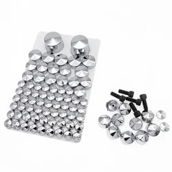 75 Piece Motorcycle Bolt Topper Cover Set - Black/Silver Chrome Cap with Screws (Silver)