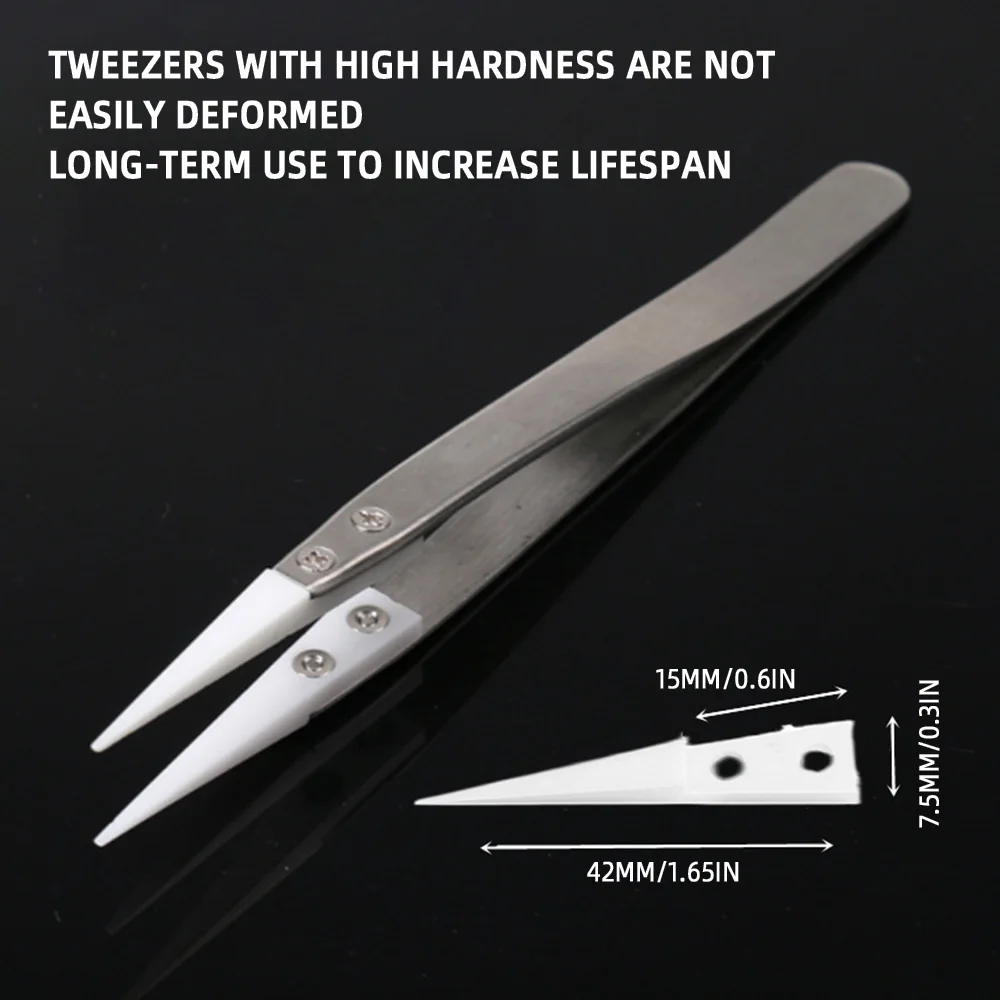 Ceramic Tweezers Anti-Static Ceramic Tweezers Stainless Steel Industrial Ceramic Tweezers Insulated Straight Tip