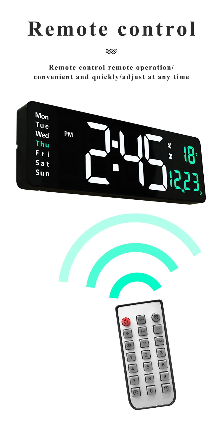 Horloge Murale LED Numérique 10 Pouces Avec Télécommande – Affiche Heure, Date, Température, Alarme Et Minuterie - 4