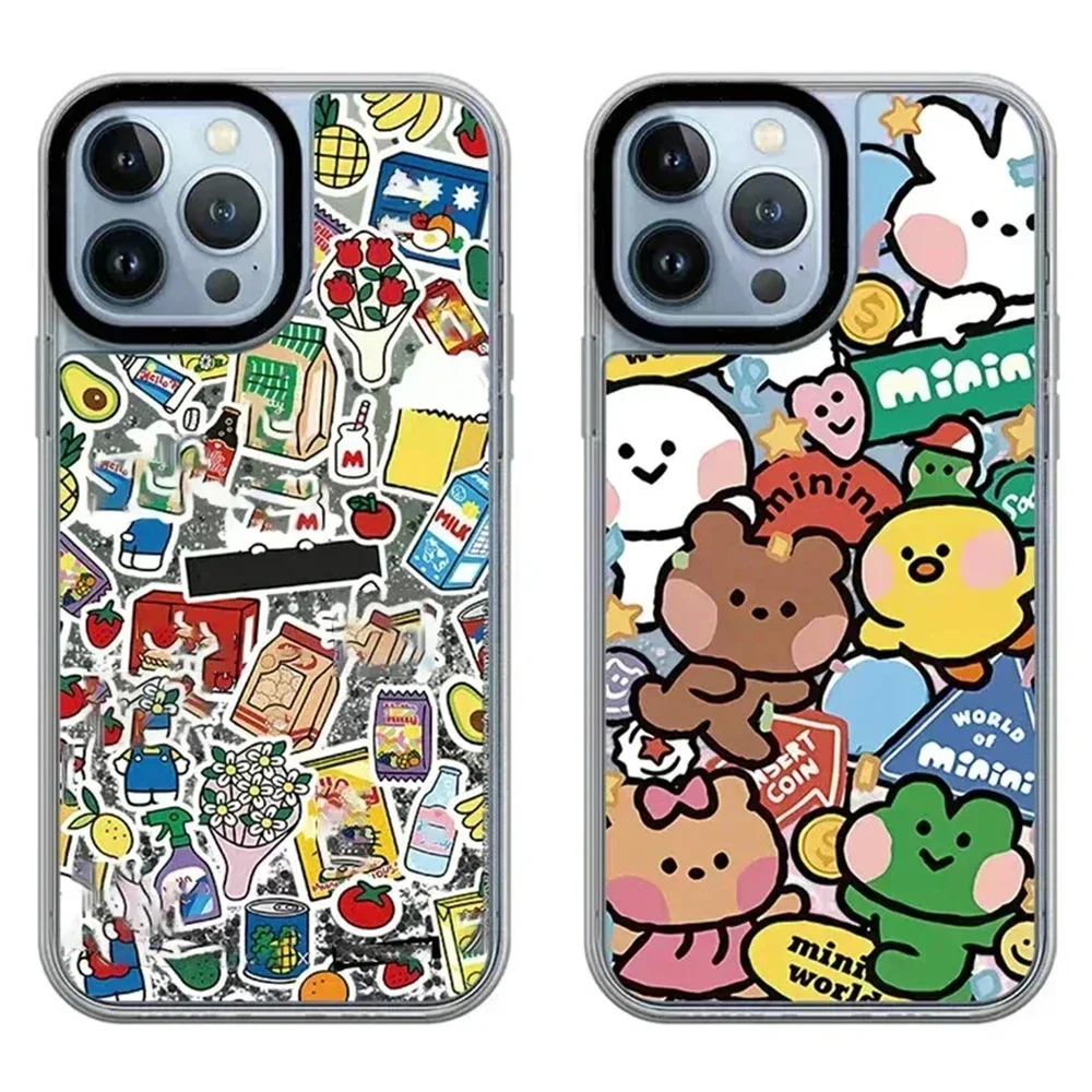 

Transparent Border Quicksand Cartoon Animal Sunglasses Girl Pattern iPhone 12 13 14 15 Pro Max Protective Case