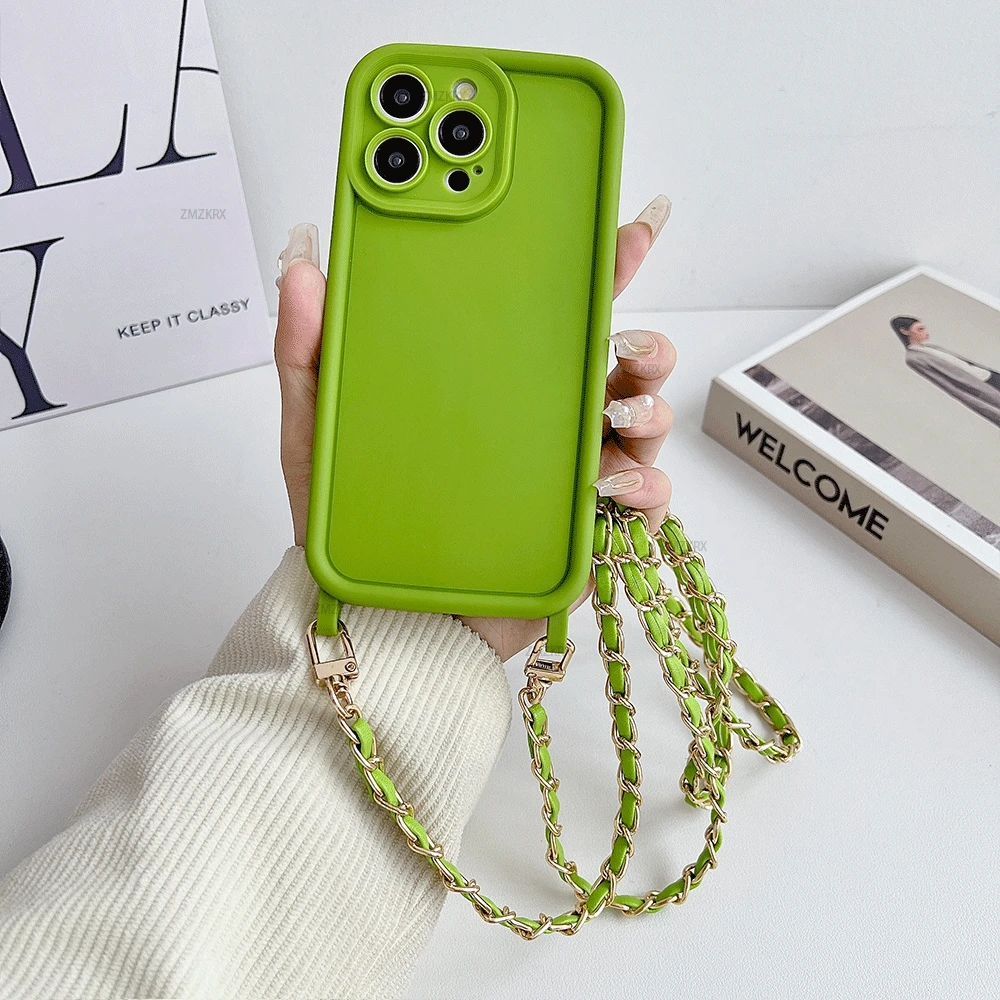 Elegant Crossbody Lanyard Necklace Leather Chain Silicone Phone Case Cover