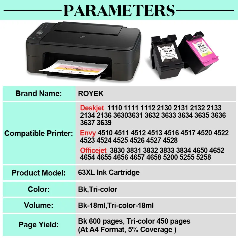 63XL Replacement Ink Cartridge for HP 63 HP63 XL Compatible Deskjet 1110 2130 2131 2132 3630 5220 5230 5252 Printer printer supplies ink cartridge inkjet ink cartridge