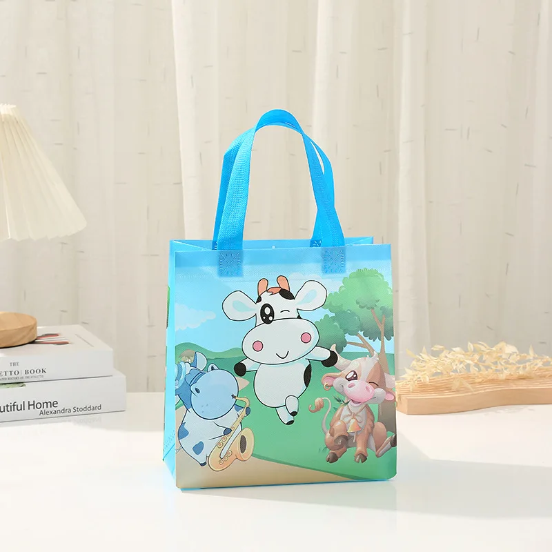 StoBag 4pcs Cartoon Non-woven Gift Tote Bags Kids Child Fabric Candy Package Waterproof Storage Reusable Pouch Birthday Party 4