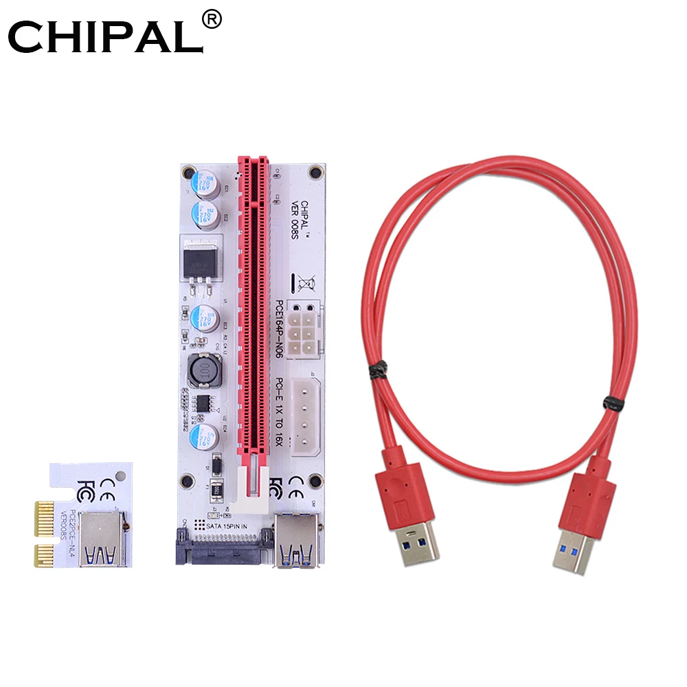 CHIPAL VER008S PCI-E Riser Card PCI Express PCIE 1x to 16x Adapter Extender 0.6M USB 3.0 Cable 15Pin SATA 4Pin 6Pin Power Cord