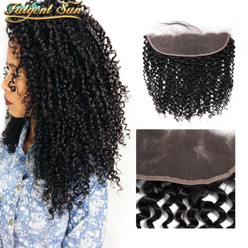 Frontal do Laço Brasileiro do Cabelo Frontal com Cabelo do Bebê Kinky Encaracolado Humano Natural Pré Arrancado Cabelo 13x4 Cor 1 do cabelo humano frontal com cabelo do