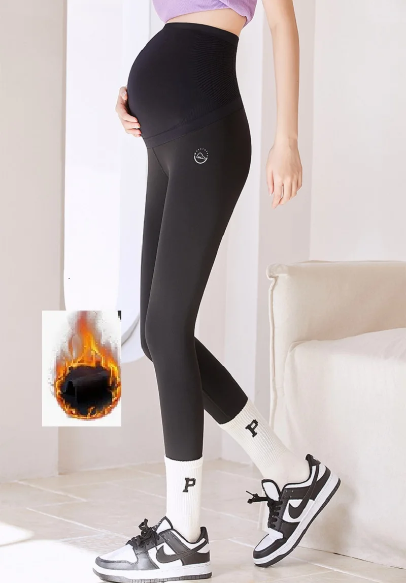 Women's Maternity Fleece Lined Leggings Over The Belly Pregnancy Winter Warm Workout Yoga Pants