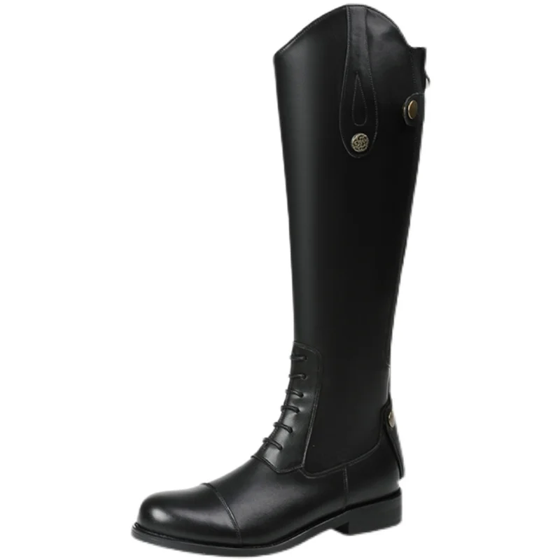 Western Cowboy Low Heel Autumn New Long Female British Style Tall Knight Horse Riding Boots